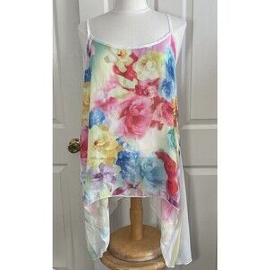 Yummy Plus Spaghetti Strap Flowy Sheer Floral Top / Swimsuit Coverup Sz 3X USA